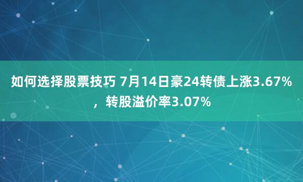 如何选择股票技巧 7月14日豪24转债上涨3.67%，转股溢价率3.07%