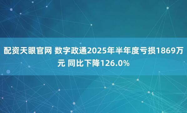 配资天眼官网 数字政通2025年半年度亏损1869万元 同比下降126.0%